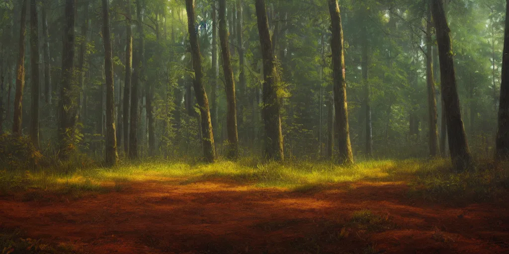 Prompt: forest, cinematic lighting, detailed oil painting, hyperrealistic, 8k