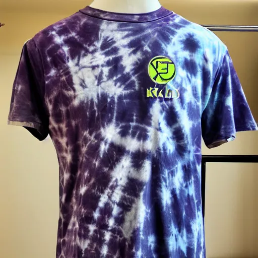 Image similar to A tie-dyed t-shirt with a Kirkland logo