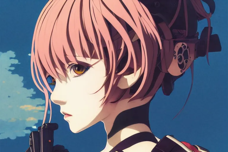 Image similar to last exile, ilya kuvshinov illustration colorful anime portrait of reol, murata range, fine detail, perfect anime face, dramatic lighting, dynamic composition, moody, vivid, fine stippled lighting, grain, art deco, cel shading, rich texture, takashi murakami, yoshinari yoh, alphonse mucha