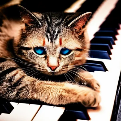 Prompt: colorful album cover art photo of a cat playing the grand piano