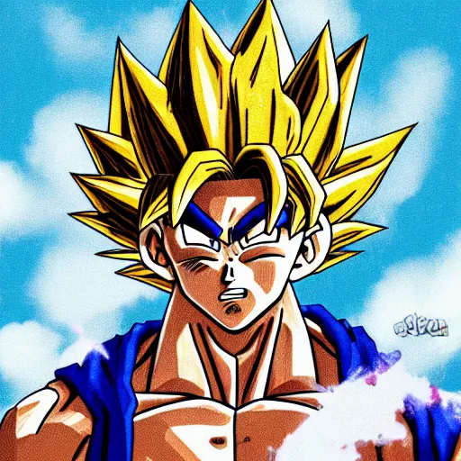 Image similar to portrait of goku from dragon ball wearing shades and a gold chain incredibly detailed, color, smooth, concept art, illustration,