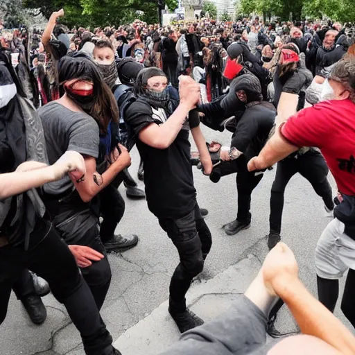 Prompt: an antifa mob acting civilized