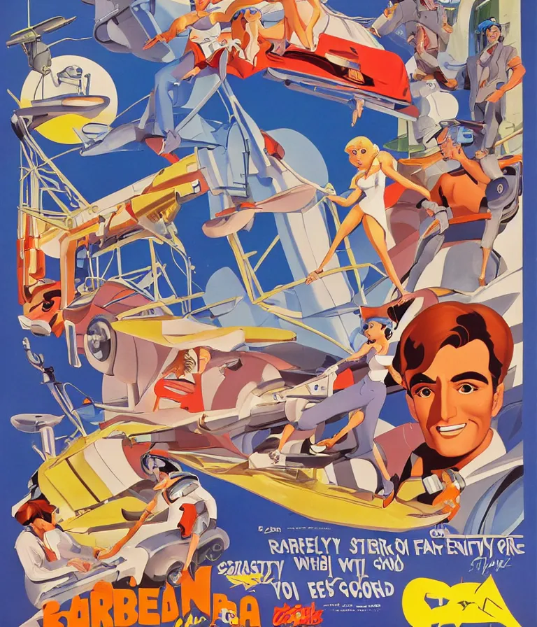 Image similar to Hannah Barbera cartoons of Five Star Stories as Whacky Wheels, promotional poster super detailed , xpensive production, realistic style, gouache colors, Hollywood retro cartoon poster, golden era of animation work