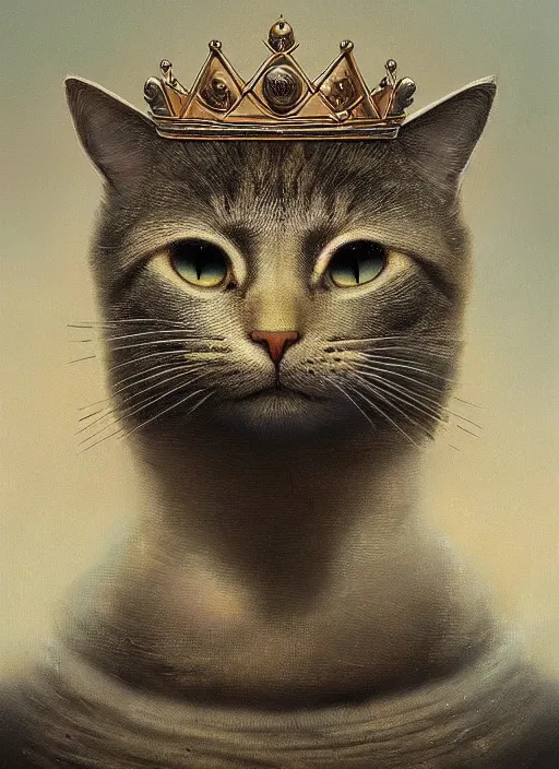 Image similar to ultra realist soft painting of a nuclear bomb explosion, a humanoid cat king with a crown, partial symmetry accurate features, very intricate details, focus, curvy, award winning, artstyle tom bagshaw