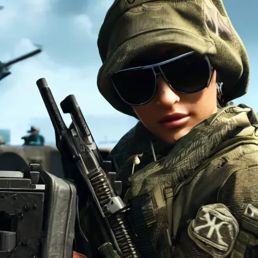 Image similar to Ariana Grande in Call of Duty, 4k