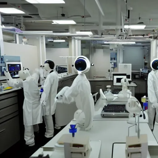 Image similar to a laboratory where humans are turned into robots