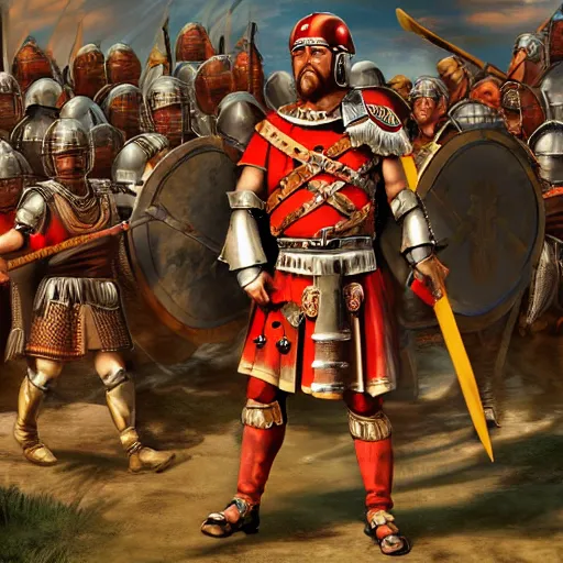 Prompt: a roman centurion in front of his army, ancient rome, steal armors, photorealistic, highly detailed picture