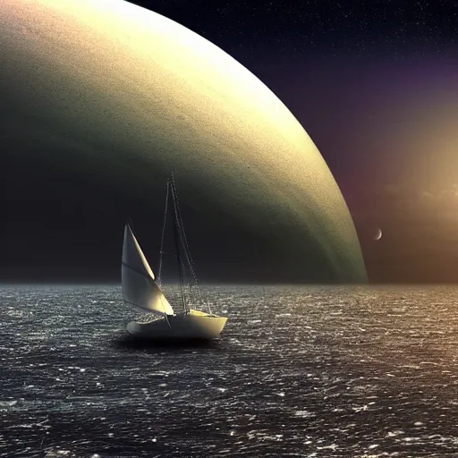 Prompt: sailboat flying over an alien planet, atmospheric, matte painting