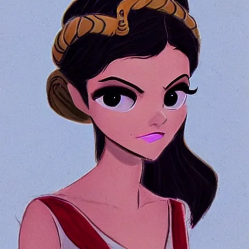 Image similar to milt kahl sketch of victoria justice with done up hair, tendrils covering face and ponytail as princess padme from star wars episode 3