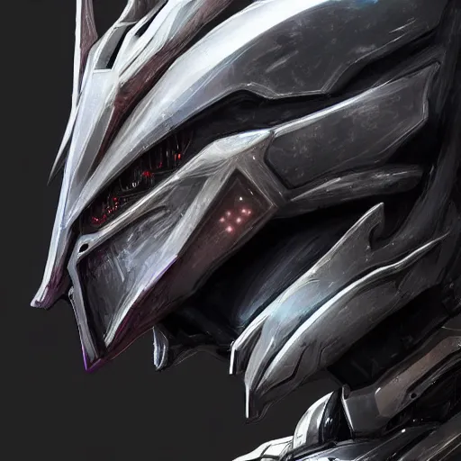 Prompt: high quality close up headshot of a beautiful stunning robot anthropomorphic female dragon, with sleek silver armor, a black OLED visor over the eyes, facing the camera, maw open detailed and soft, highly detailed digital art, sci fi, warframe art, destiny art, high quality, 3D realistic,