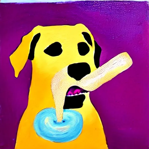 Image similar to painting of a dog eating ice cream