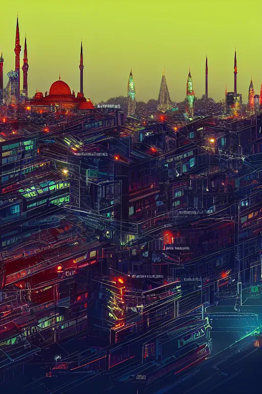 Prompt: skyline of istanbul, artstation, cyberpunk style