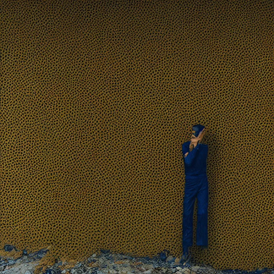 Image similar to 7 0 s movie still of a trypophobia skinny man with trypophobia in a yellow wall soviet tunnel, cinestill 8 0 0 t 3 5 mm eastmancolor, heavy grain, high quality, high detail