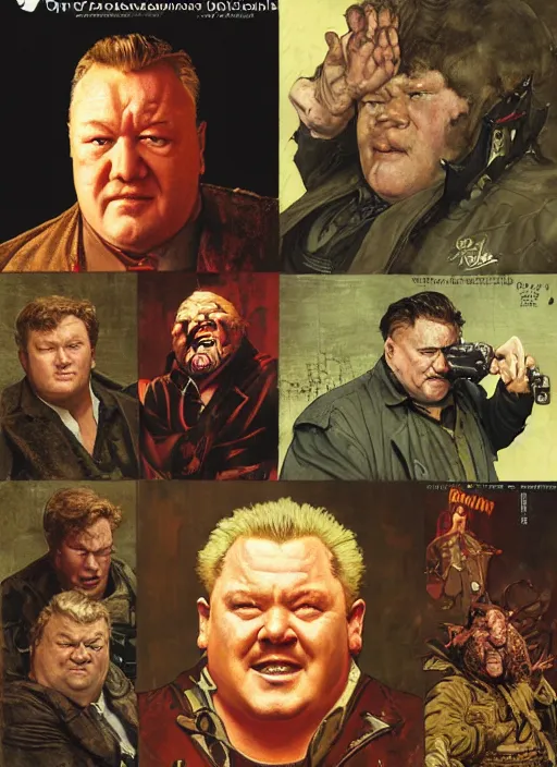 Image similar to portrait of ray winstone as baron vladimir harkonnen, dynamic, by norman rockwell and craig mullins and lawrence alma tadema and jack kirby and greg staples and nc wyeth and tom lovell, arstation baron character