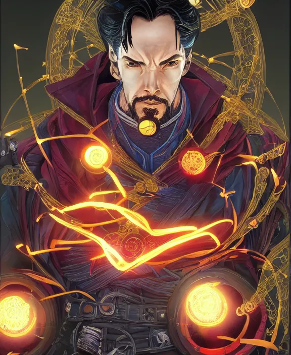 Image similar to a detailed manga style illustration of a cyborg doctor strange, by moebius and stephan martiniere, 4 k resolution, detailed, unreal engine, octane render, trending on artstation