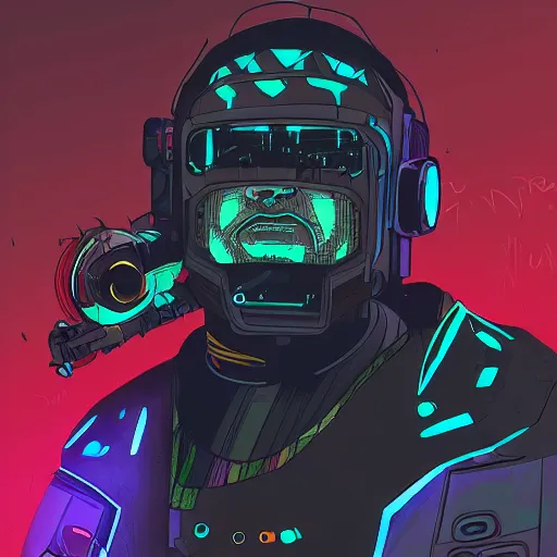 Image similar to cyberpunk robotic jack black, sharp lines, digital, artstation, colored in