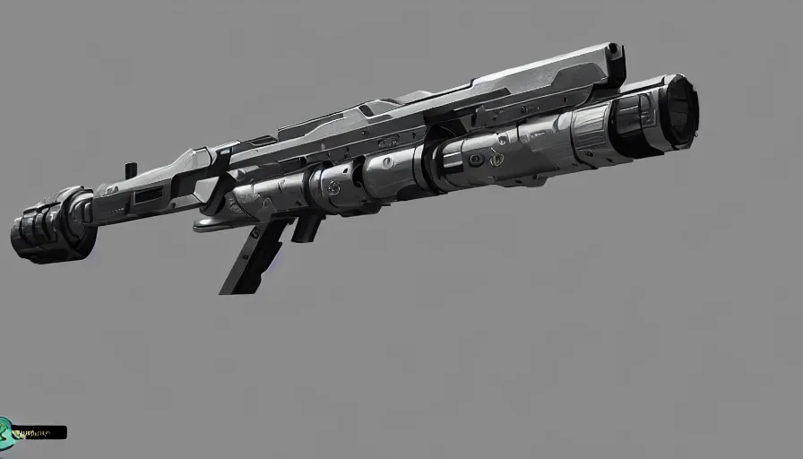 Image similar to extremely detailed realistic side view of a sci fi laser machine gun, detailed trigger, chemically propelled, pattery powered, smooth streamline, battery and wires, railgun, tribarrel, gauss, elegant sleek smooth body, white paint, smooth utopian design, ultra high quality, minimalist, octane, cod, destiny, warframe, terminator