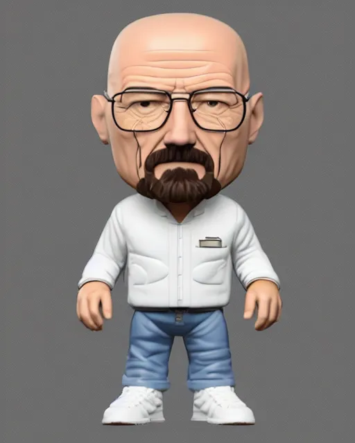 Image similar to full body 3d render of Walter White as a funko pop, studio lighting, white background, blender, trending on artstation, 8k, highly detailed