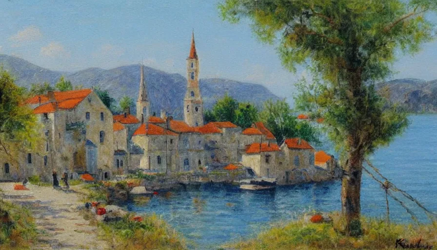 Prompt: Kaštel Lukšić Croatia painted in the style of Frederick McCubbin