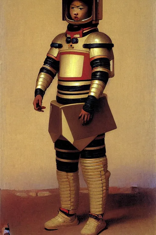 Prompt: portrait of a astronaut in chinese armor and helmet, by bouguereau