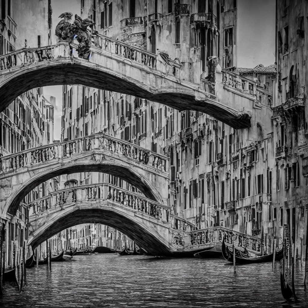 Image similar to venice bridges by piranesi, composition, cinematic, rule, grid