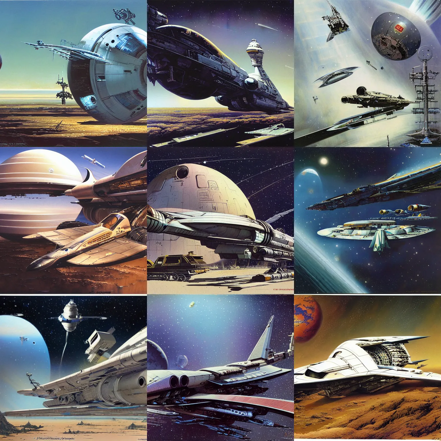 Prompt: technical drawing scout spaceship exploration survey sci-fi peter elson, john berkey