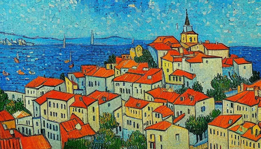 Prompt: Kaštel Lukšić in croatia painted in the style of van gogh,