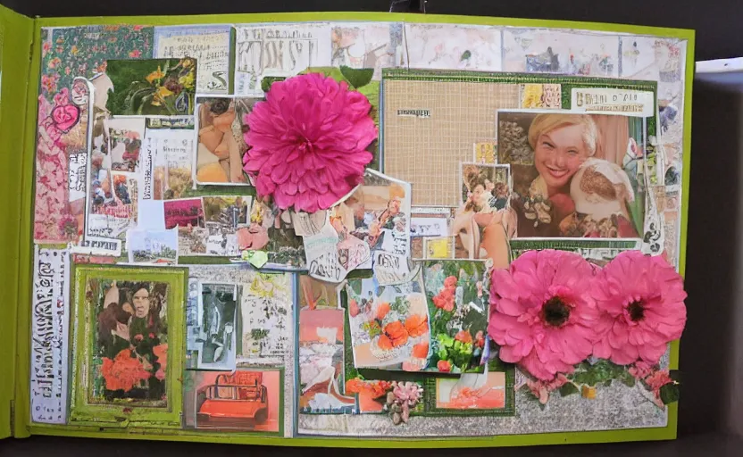 Image similar to retro scrapbook page filled with photos of flowers