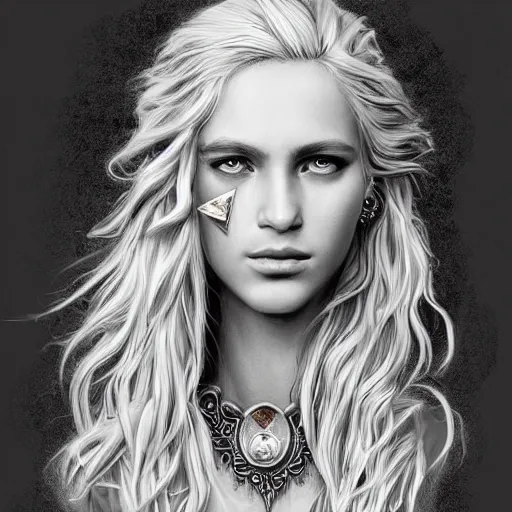 Prompt: sketch drawing of beautiful greek goddess aphrodite with arrowhead earrings and beautiful feather jewelry, beautiful piercing eyes, beautiful blonde hair, hyper realistic face, in the style of greg rutkowski, fantasy, amazing detail, epic, elegant, smooth, sharp focus, from the front