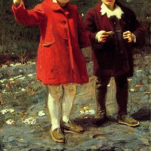 Prompt: red 🧥 ♀ in an adventure, by thomas eakins