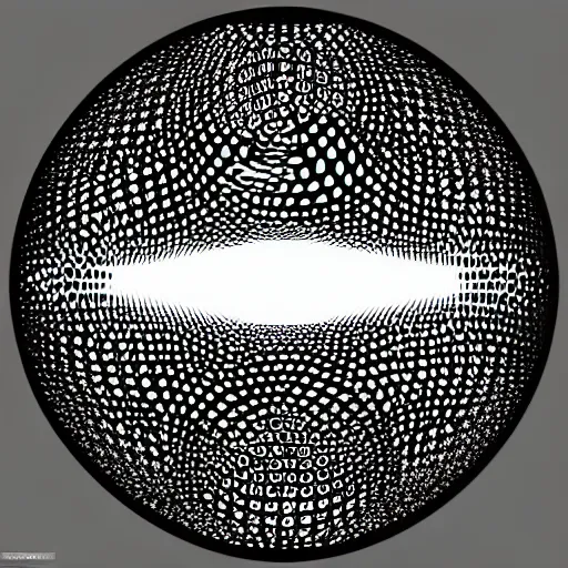 Prompt: optical illusion of a man looking into a reflective sphere illustration stippling hd