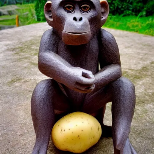 Prompt: a monkey carved in a potato