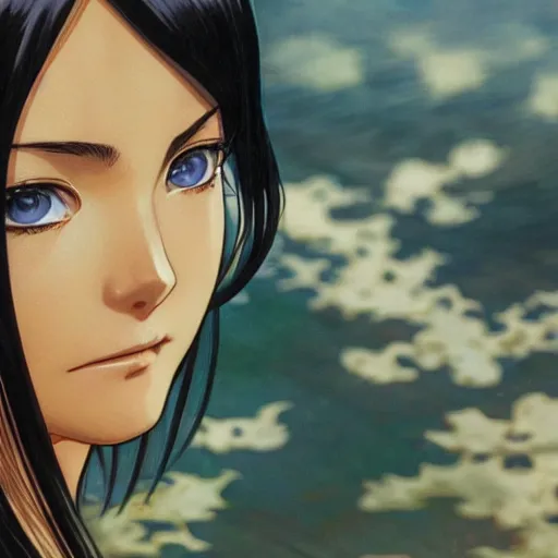 Prompt: highly detailed vfx portrait of nico robin by eiichiro oda!, makoto shinkai, alphonse mucha, sharp focus, art by artgerm and greg rutkowski!, harsh overhead sunlight, blue eyes!!, large aquiline nose!!, stanley kybric, kaoru mori, intricately detailed, best of behance, 4 k, hdr