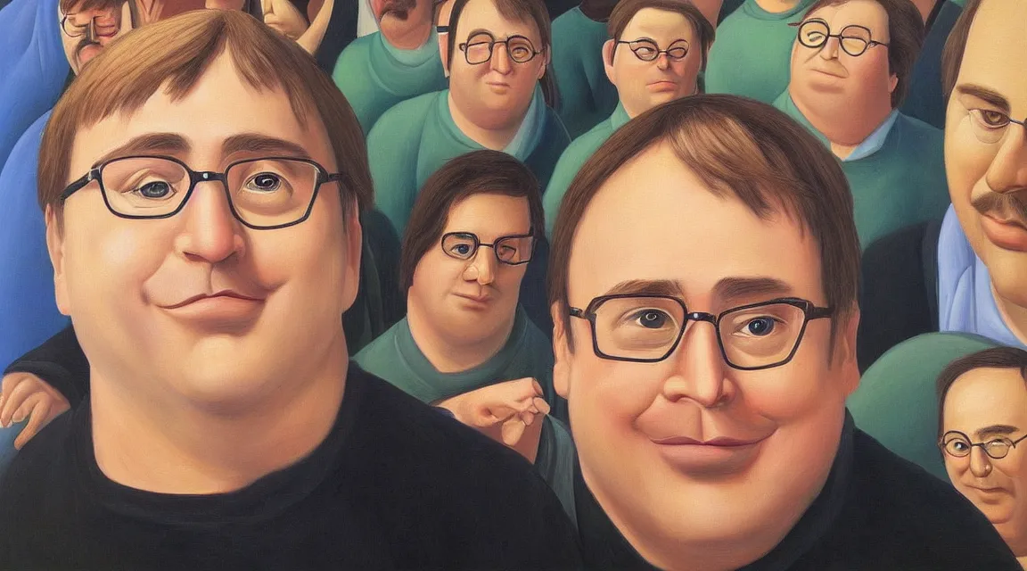 Image similar to selfie of Linus Torvalds painted by fernando botero, instagram selfie, facebook profile