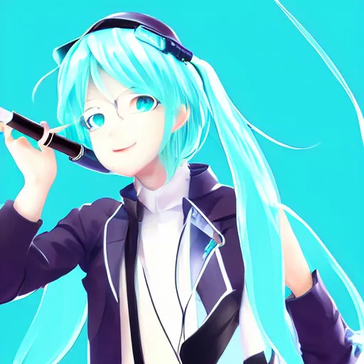 Image similar to hatsune miku smoking a vape pen, smoke coming out of her mouth, artstation, 4 k