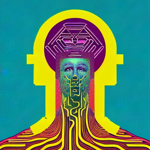 Image similar to album cover design design depicting the alter to the ai machine gods, by jonathan zawada, pi - slices, and tristan eaton, digital art