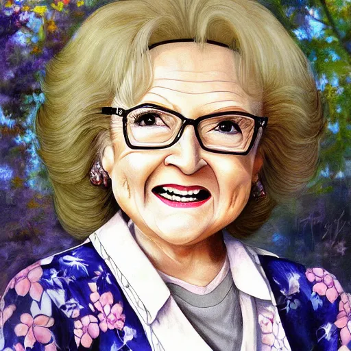 Image similar to anime betty white by by Hasui Kawase by Richard Schmid on canvas