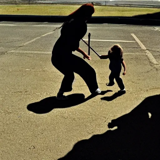 Prompt: far side larson claire battles her shadow.