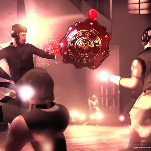 Prompt: Markiplier fighting Senator Armstrong, photorealistic, high resolution, cinematic lighting