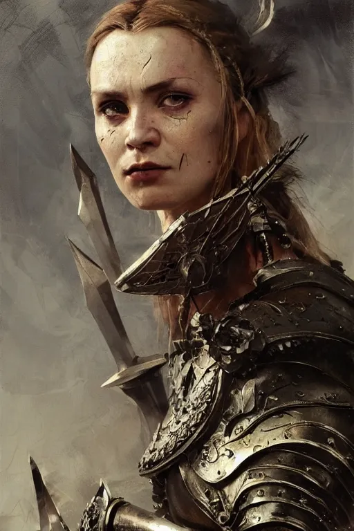 Prompt: polish female, legendary warrior, fighter, lord of the rings, tattoos, decorative ornaments, battle armor, carl spitzweg, ismail inceoglu, vdragan bibin, hans thoma, greg rutkowski, alexandros pyromallis, perfect face, detailed, sharply focused, centered, rule of thirds, photorealistic shading