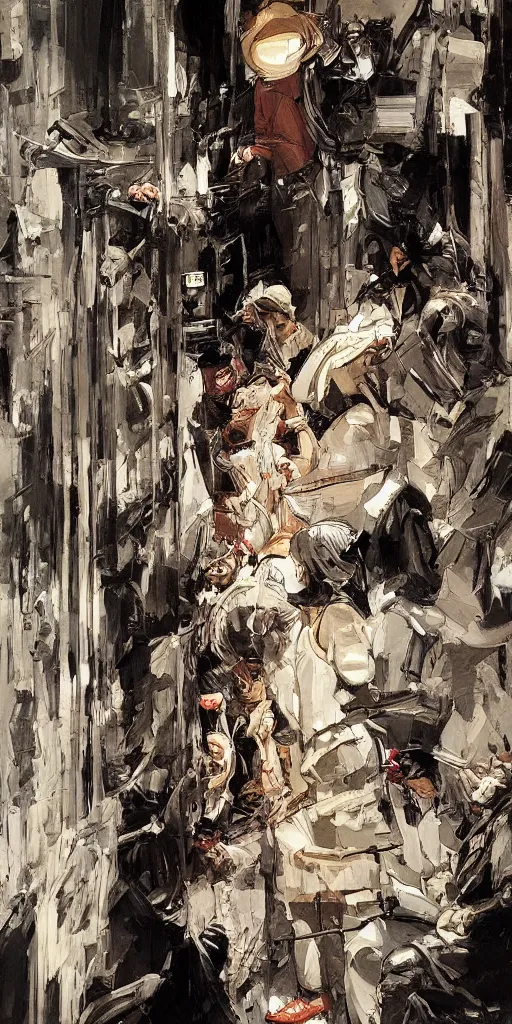 Prompt: oil painting scene from elevator by kim jung gi