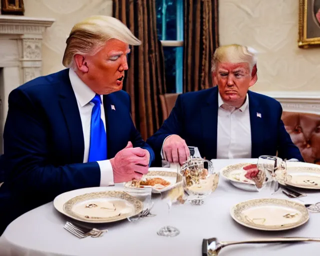 Image similar to Trump and Biden having dinner at a fancy Greek restaurant, award winning cinematic photography, 50 mm, blurred background, trending on twitter