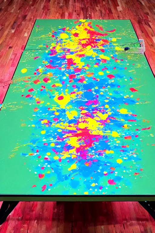 Prompt: table tennis art, paint splatters colorful