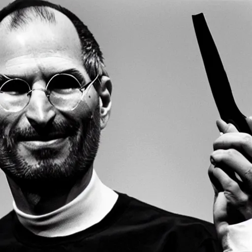 Prompt: steve jobs announcing a wrench, press photo