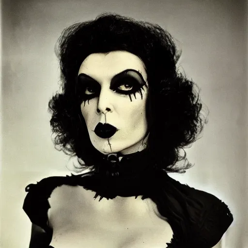 Prompt: The goth assassin, portrait, by Richard Avedon