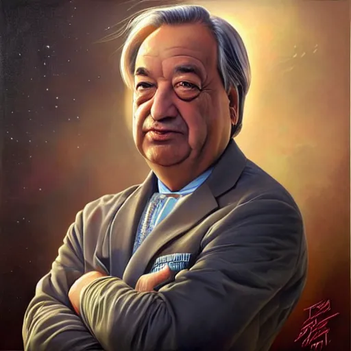 Prompt: ultra realistic portrait painting of Antonio Guterres , painted by Tristan Eaton Stanley Artgerm and Tom Bagshaw