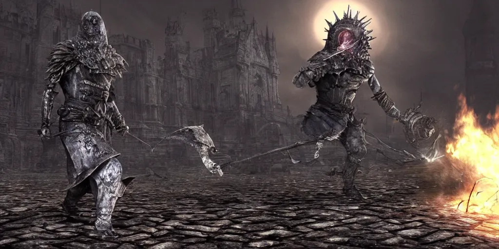 Image similar to minion as a darksouls boss, horror, hd, screenshot,