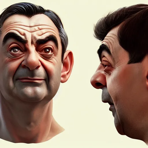 Image similar to upper body portrait of a hulking herculean chiseled mr bean rowan atkinson, cinematic lighting, photorealistic, octane render, 8 k, depth of field, 3 d, art by artgerm and greg rutkowski and alphonse mucha and uang guangjian and gil elvgren and sachin ten