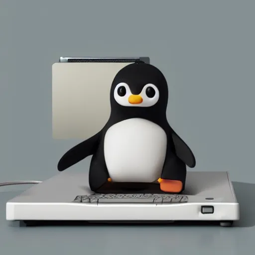 Image similar to pingu sitting behind a computer, 3 d render, painted by mark ryden, art, epic lighting