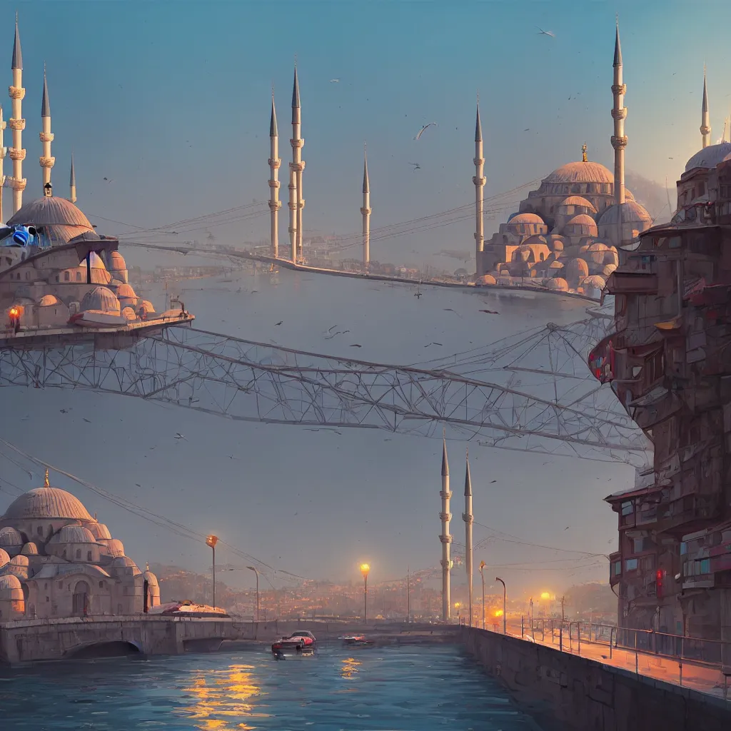 Image similar to a cinematic scene from istanbul bridge, concept art by nick ford and sylvain sarrailh,